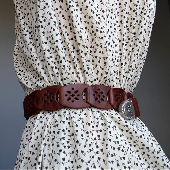 Vintage Brighton 1995 Brown Tan Leather Woven Western Boho Belt Sz M - Picture 6 of 9